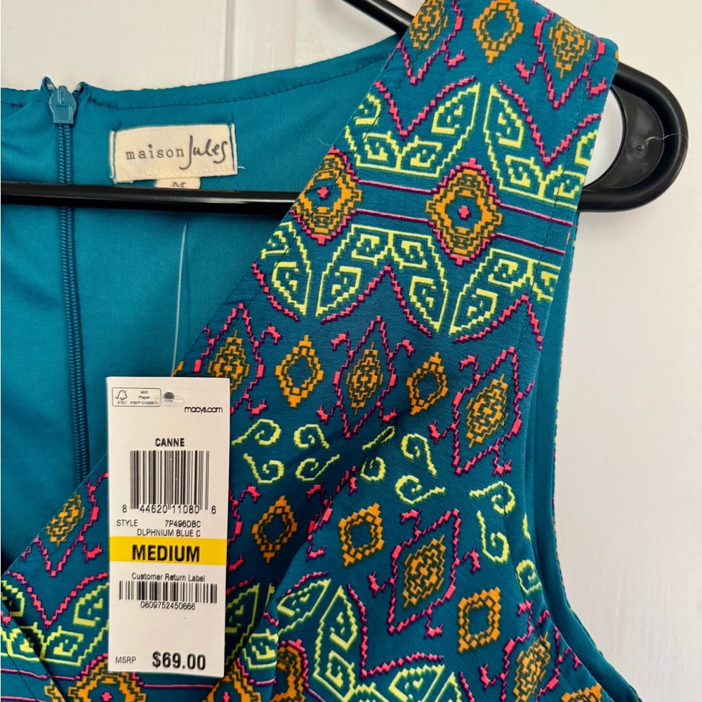 New! Maison Jules Blue Sleeveless V-Neck Sundress New